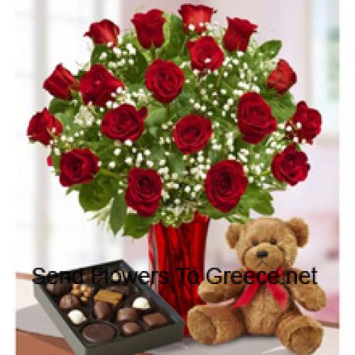 25 Rose con cioccolatini importati e peluche