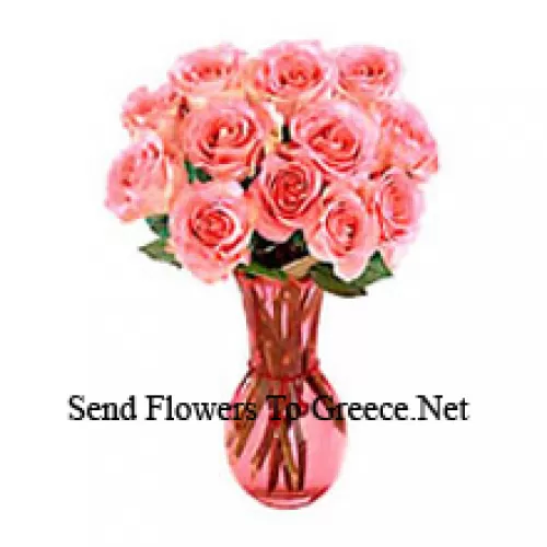 11 Rosas Cor-de-Rosa em um Vaso de Vidro