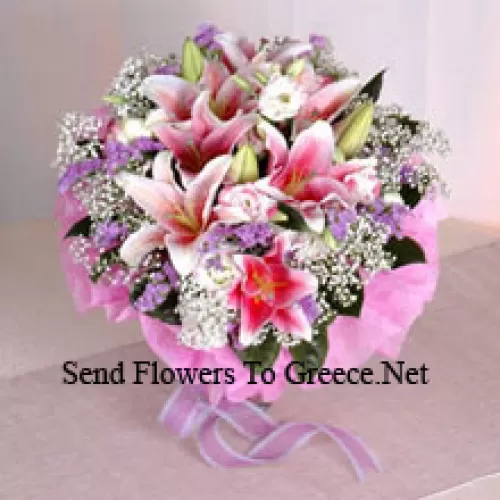 Bukiet ręcznie wykonanych ekskluzywnych różowych lilii