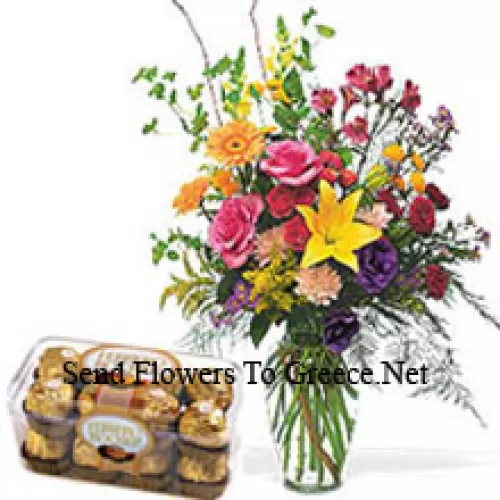 Raznovrsno cvijeće u vazi s 16 komada Ferrero Rochera