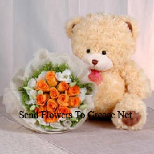 11 Orange Roses with Cute Teddy Bear