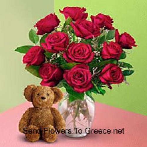 11 Rosen im Vase mit Teddy